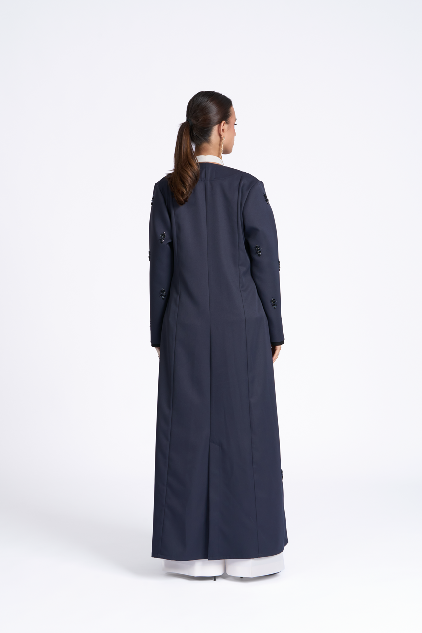 Navy Star abaya in premium crepe with hand-placed navy crystals – Luchy Line